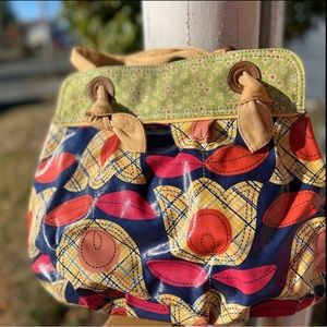 FOSSIL medium to large Multicolor Floral Canvas Satchel Tote Shoulder Bag.